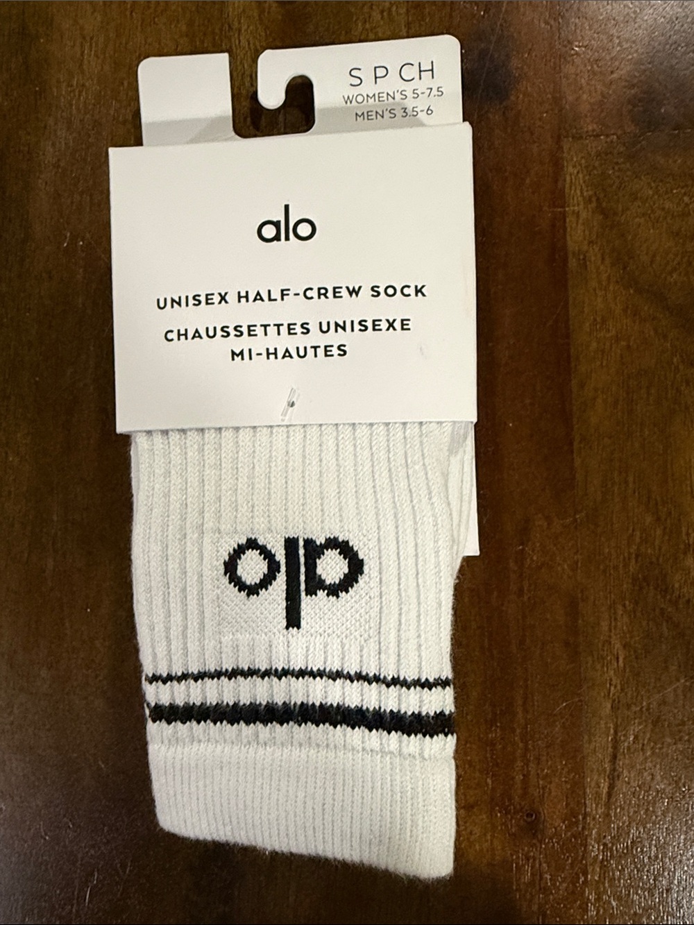 ALO Yoga White Half-Crew Athletic Socks with Black Stripe